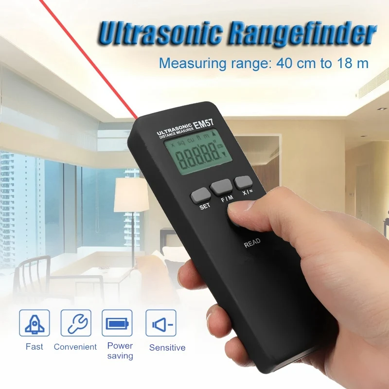 

New Indoor/Outdoor Ultrasonic Measurer Laser Pointer Range Finder Digital Display Measure Tape Laser Distance Meter Rangefinder
