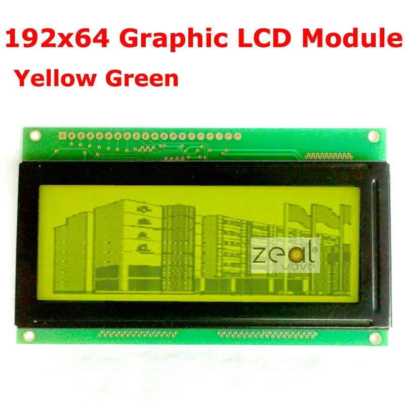 

192x64 19264 192*64 Graphic Dot Matrix LCD Module Yellow Green LED Backlight KS0108 Free Shipping Free Tracking