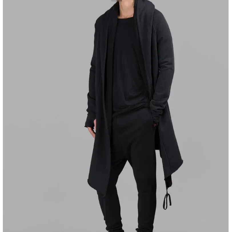 S-4xl Personality Korean Version Of Autumn And Winter Tide Hoodies Men Long Section Cardigan Sweatshirts Coat Cloak With Gloves