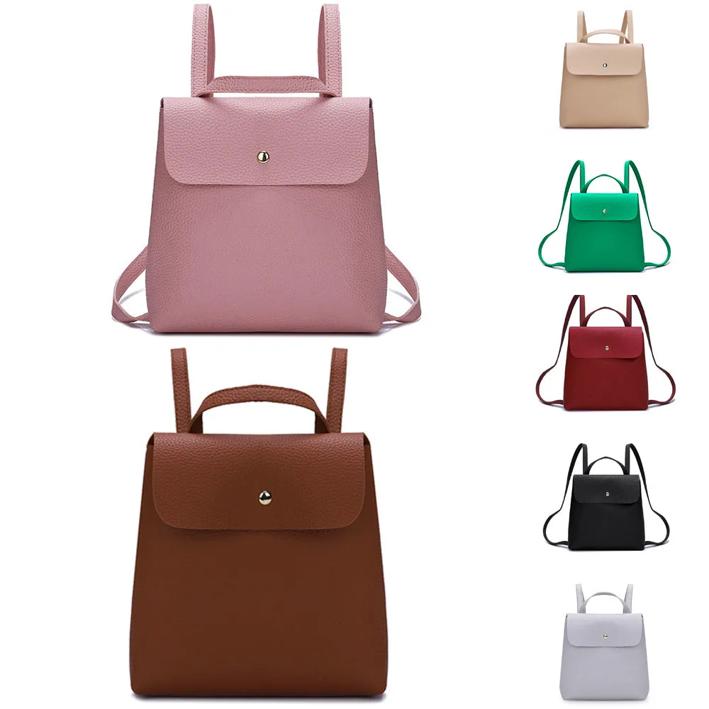 

Leather Backpacks Vintage Female Shoulder Bag Fashion Women Girl Pure Color Leather Mini School Bag Backpack Shoulder Bag