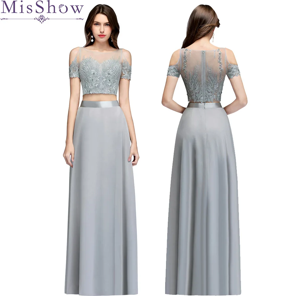 

robe de soiree Long Two Pieces Silver Evening Dress 2019 Embroidery Evening Dresses With Beading Formal Evening Gowns For Women