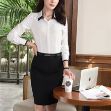Новые стили весна осень рабочие костюмы с 2 шт. топы и юбка для деловых женщин офисные блузки и рубашки женская одежда