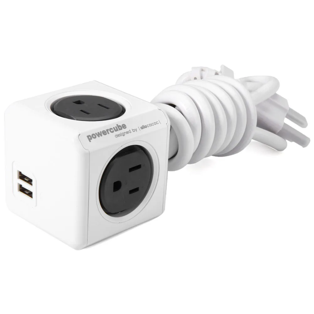 

2018 New Allocacoc MagicCube shaped design Extended PowerCube Socket US Plug 4 Outlets Dual USB Port Adapter with 1.5m Cable CE
