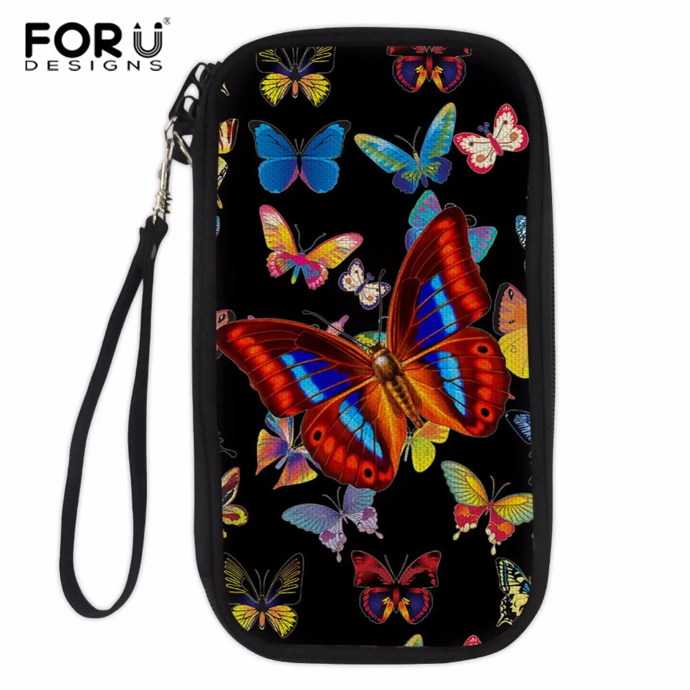 

FORUDESIGNS Butterfly Print Women Passport Cover Girls Card Crossbody Bag Ladies Hand Holding Wallet Multifunction Money Bag