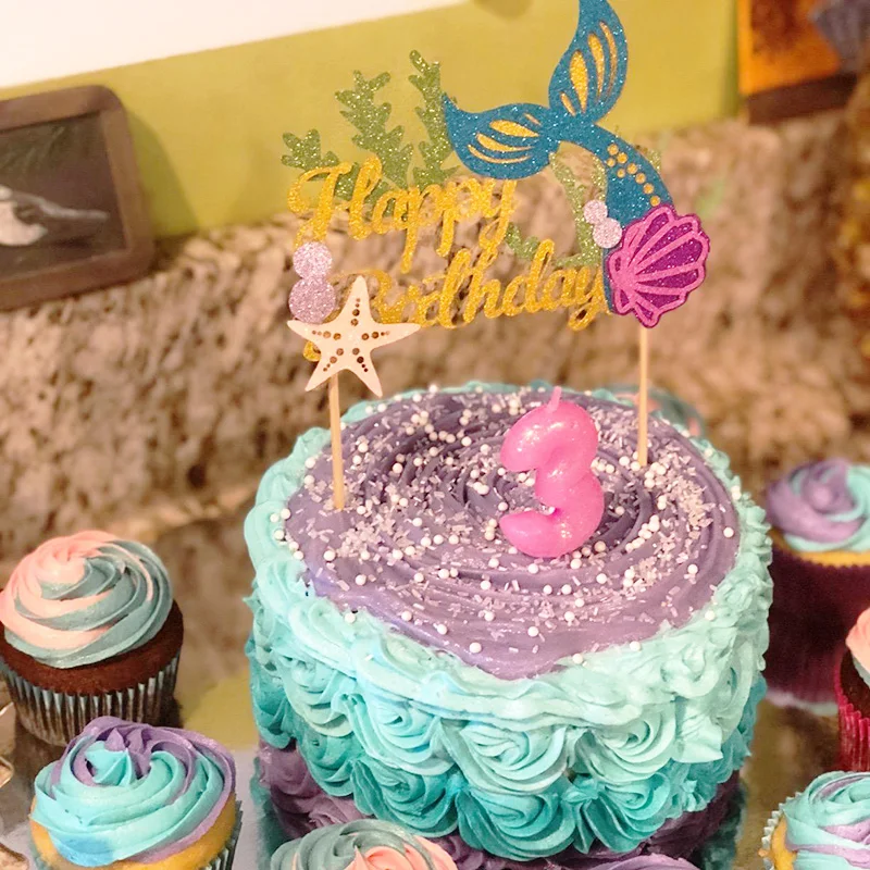 

Glitter Mermaid Cake Topper Happy Birthday Cake Picks Mermaid Cake Decoration For Mermaid Baby Shower Birthday Party Supplies