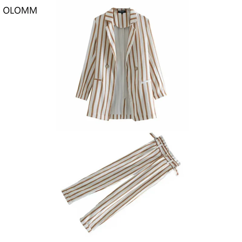 

Suit suit female 2019 summer new women's casual stripes slim long suit jacket two-piece wild straight trousers