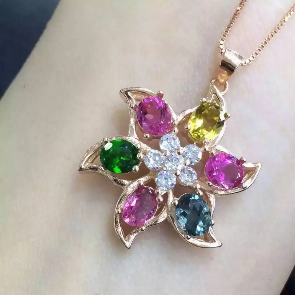 natural multicolor tourmaline pendant S925 silver Natural gemstone Pendant Necklace trendy Claw Starfish star women jewelry natural multicolor tourmaline pendant S925 silver Natural gemstone Pendant Necklace trendy Claw Starfish star women jewelry