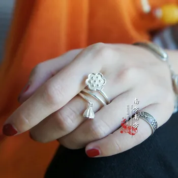 

CINDY Sterling Silver Jewelry Handmade LAOYINJIANG Women Openings Ring Lotus