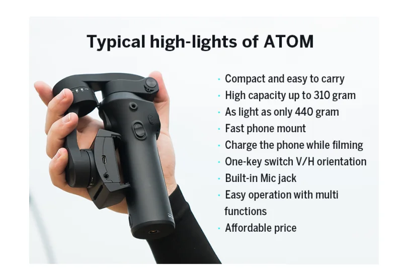 Atom 3-Axis Foldable Pocket-Sized Handheld Gimbal Selfie phone Stabilizer for iPhone Samsung GoPro&Wireless Charging PK Smooth 4 (2)