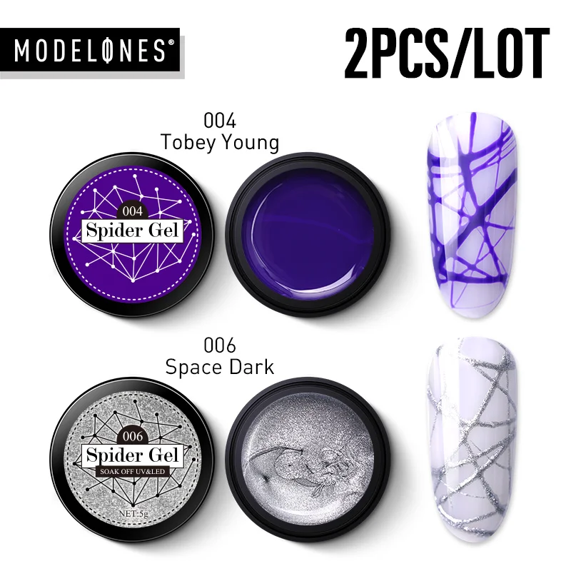 2PCS SET Modelones Spider UV Набор для маникюра гель-лаком замочить от долговечный светодиодный для нанесения УФ-геля полуперманентный лак рисунок «сделай сам» лак для ногтей - Цвет: 2PCS SET