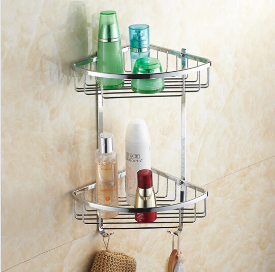 Top quality brass chrome dual tie bathroom Corner shelves with robe