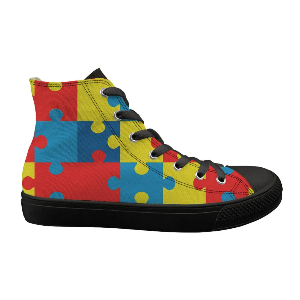 

Customized Vintage Women's Canvas Vulcanize Shoes Autism Awareness Brand Designer High Top Flats Shoes for Ladies Sneakers 2019