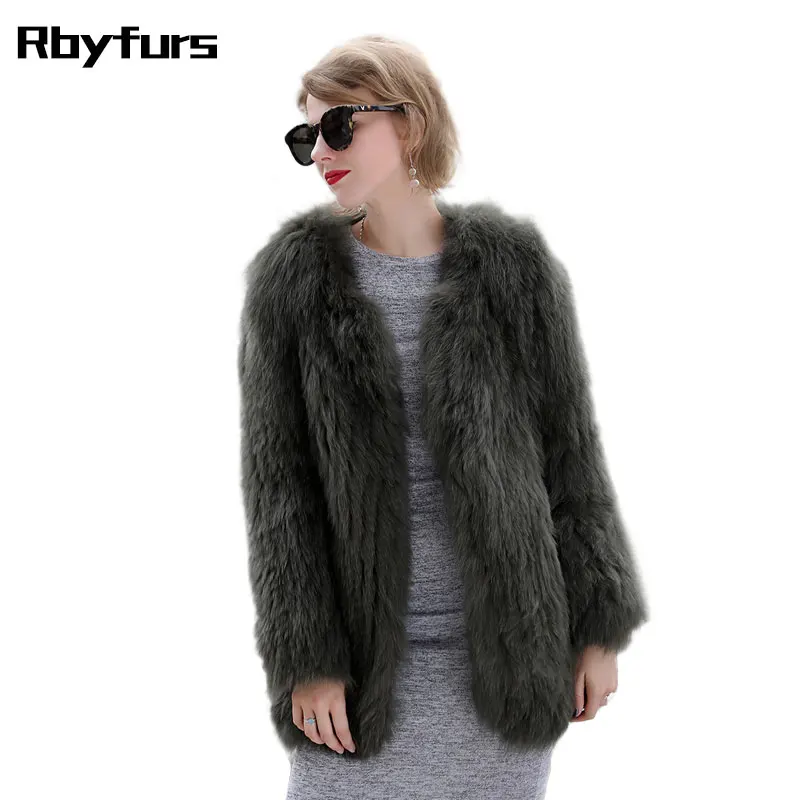 

Hot new fox knitted coat Fashion fur knit jacket medium Long coats