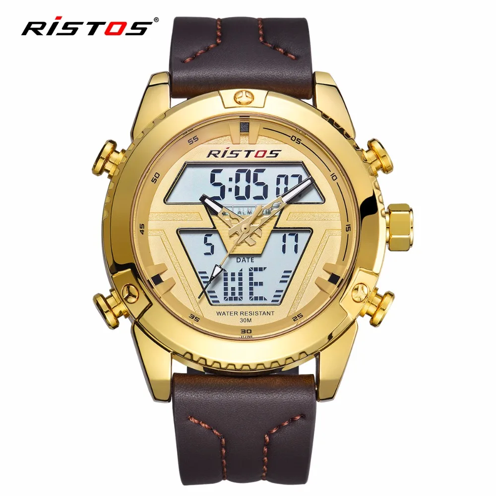 

Ristos Men Sports Watches Analog Wristwatch Multifunction Male Chronograph Watch Leather Strap Man Relojes Masculino Hombre 9368