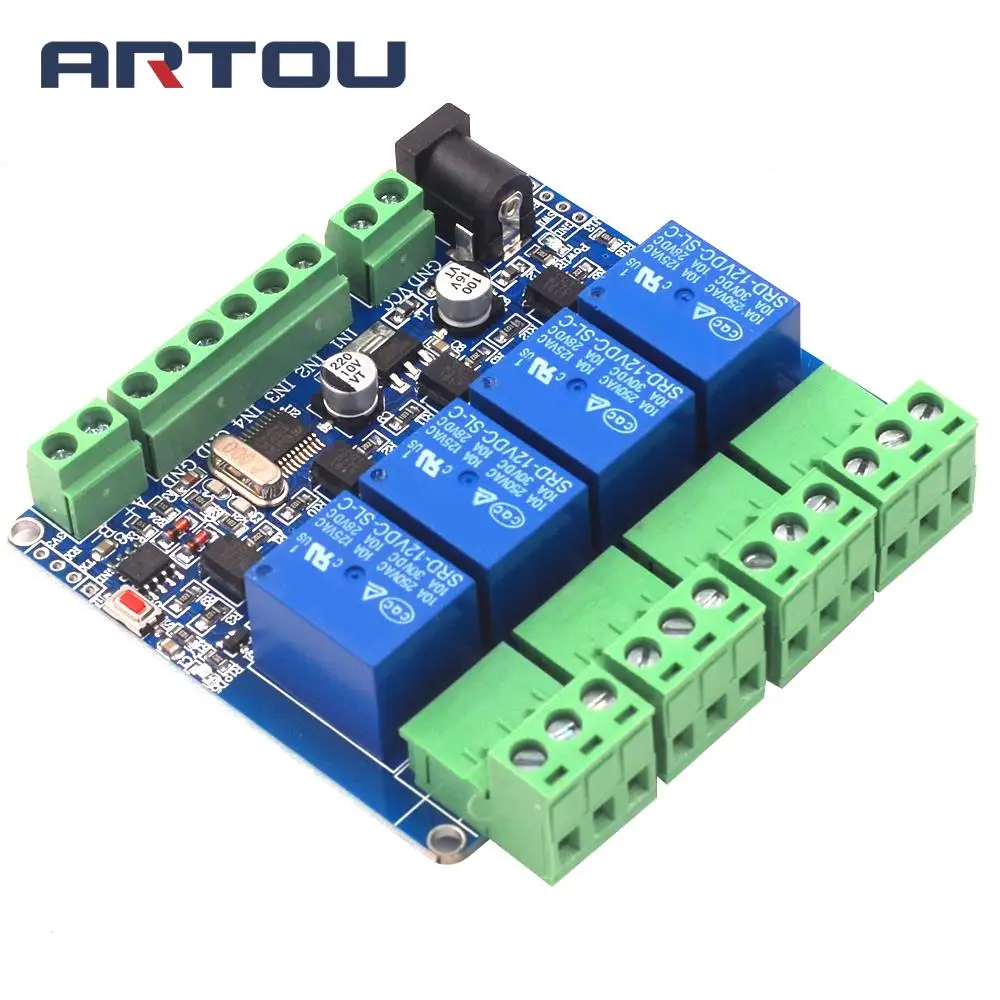 Модуль релейного переключателя Modbus Rtu 1/2/4 канала 12 В вход/выход RS485 / TTL