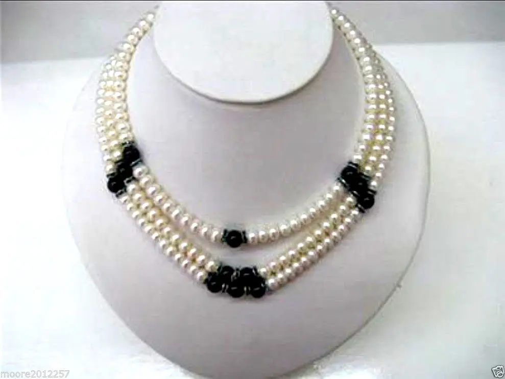 

FREE SHIPPING>>>@@ > Hot sale new Style >>>>>3 Rows Black Agate 7-8mm White pearl Necklace