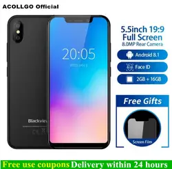 BLACKVIEW A30 мобильный телефон 19:9 "5,5 полный экран mtk6580a четыре ядра 2 ГБ 16 ГБ 8.0MP двойной сзади камера Android 8,1 OTG Смартфон