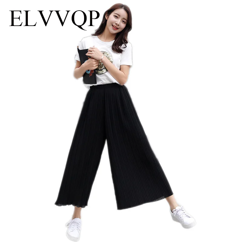 

2018 Summer Female Wrinkle High Waist Loose Thin Section Wide Range Of Chiffon Wide Leg Pants Korean Fashion Sexy Pant WF036