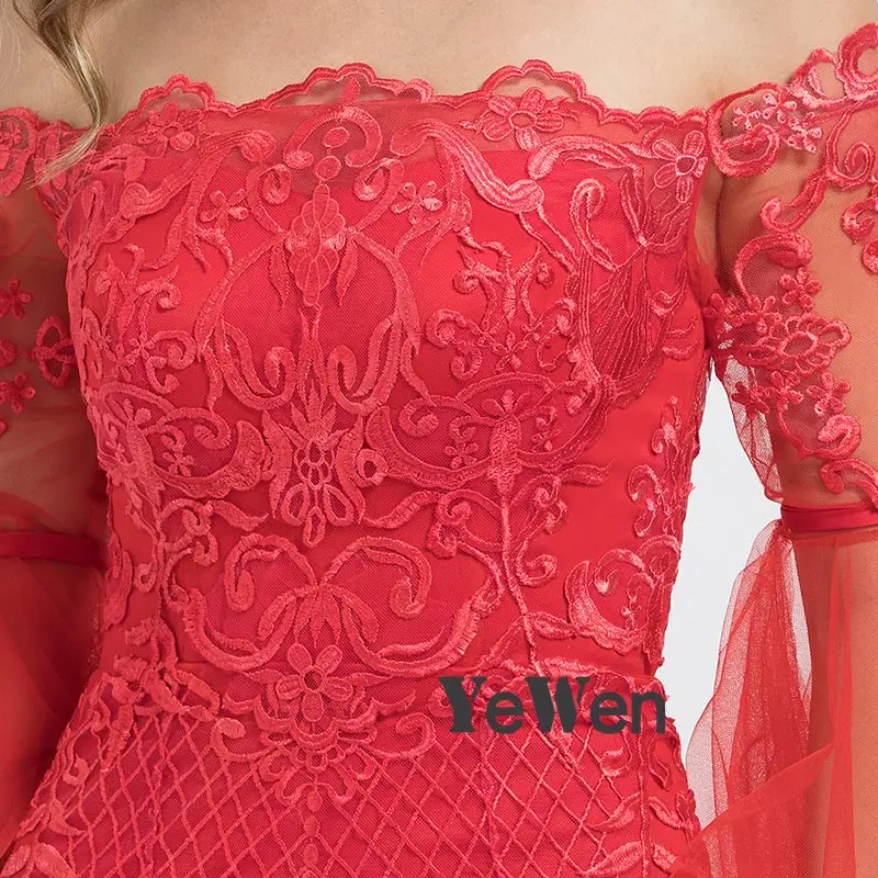 Элегантный Русалка Красный с открытыми плечами вечернее платье Длинные Осенние