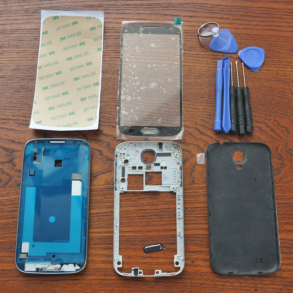

For Samsung Galaxy S4 SIV i9500 Black Housing Cover Frame Middle Chassis Battery Cover,Outer Glass,3M Adhesive,Tools,Home Button