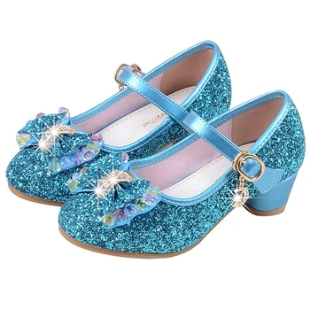 

Fashion Dress Shoes Kids Girls Bling Sequins Princess Mid Heels Sandals Bow Summer Toddler Child Dancing Party Performance D25