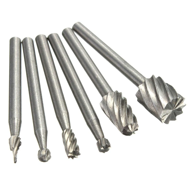 1set  6x HSS Wood Milling Burrs+1 Drill Carving Locator+ 4 Bits for Rotary Tool Accessories