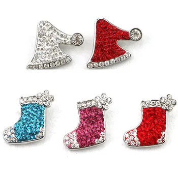 

Factory wholesale high quality Christmas Diy Snap Buttons Full Rhinestone Xmas Stocking Hat Metal Button Charm Jewelry Gift
