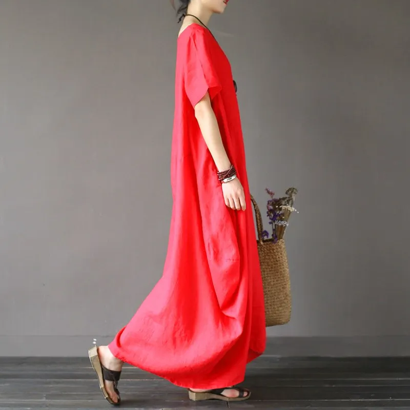 ZANZEA женское платье с круглым вырезом и рукавом 3/4, мешковатое Макси длинное платье-рубашка, Повседневные Вечерние однотонные платья-кафтан, платья размера плюс