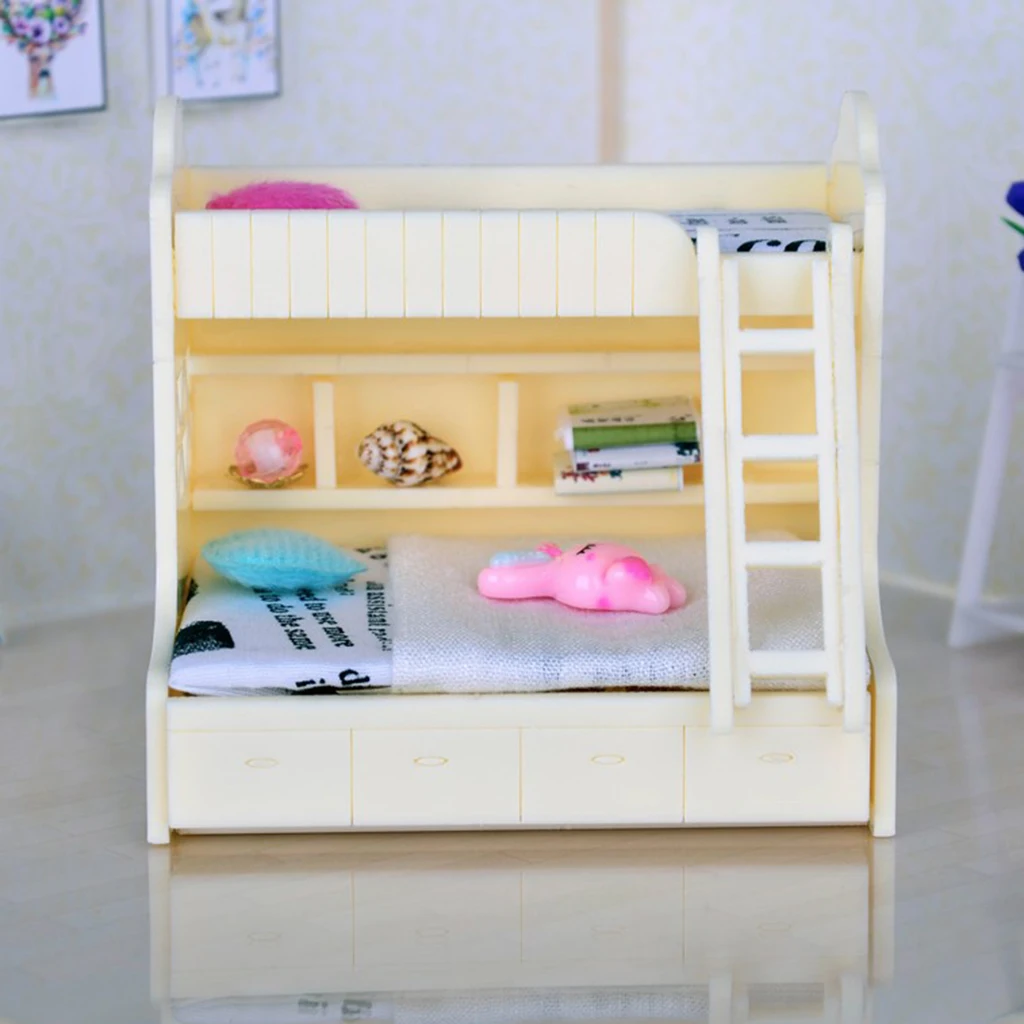ABS Miniature Bunk Bed Model for 1/12 Dolls House Children Bedroom Furniture Life Scenes Decor Room Accessory #1