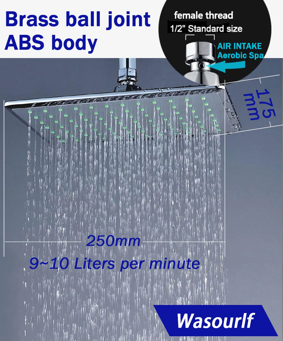 Billige WASOURLF Regen Dusche Kopf Wand Montiert Gericht Decke Dusche Platz Wasser Saving Top Sprayer Chrome Overhead Dusche Bad