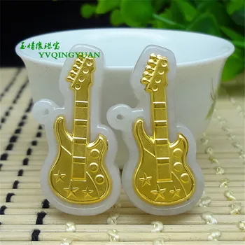 

3D gold inlay natural emerald guitar pendant e88#