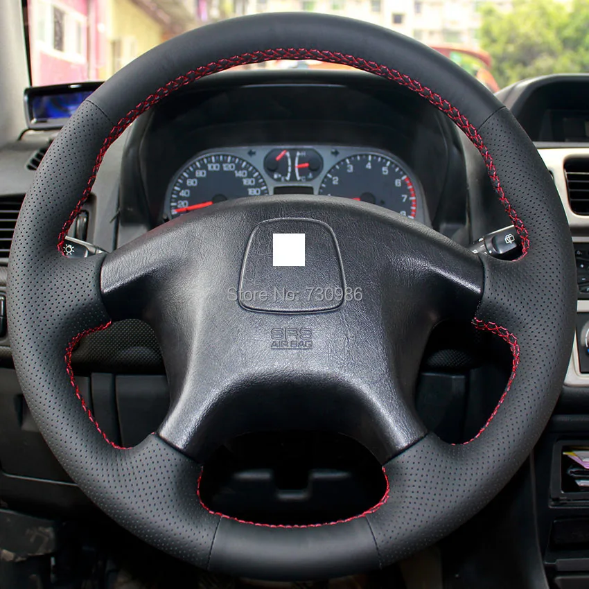 XuJi Black Genuine Leather Steering Wheel Cover for Mitsubishi Pajero