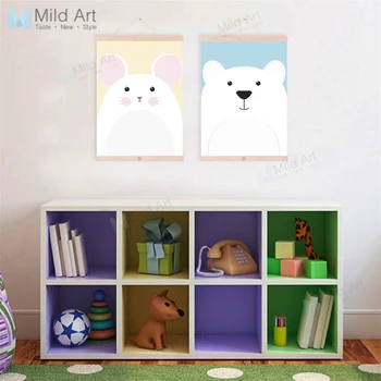 

Kawaii Animals White Bear Mouse Wooden Framed Posters Kids Baby Room Nordic Wall Art Pictures Home Decor Canvas Paintings Scroll