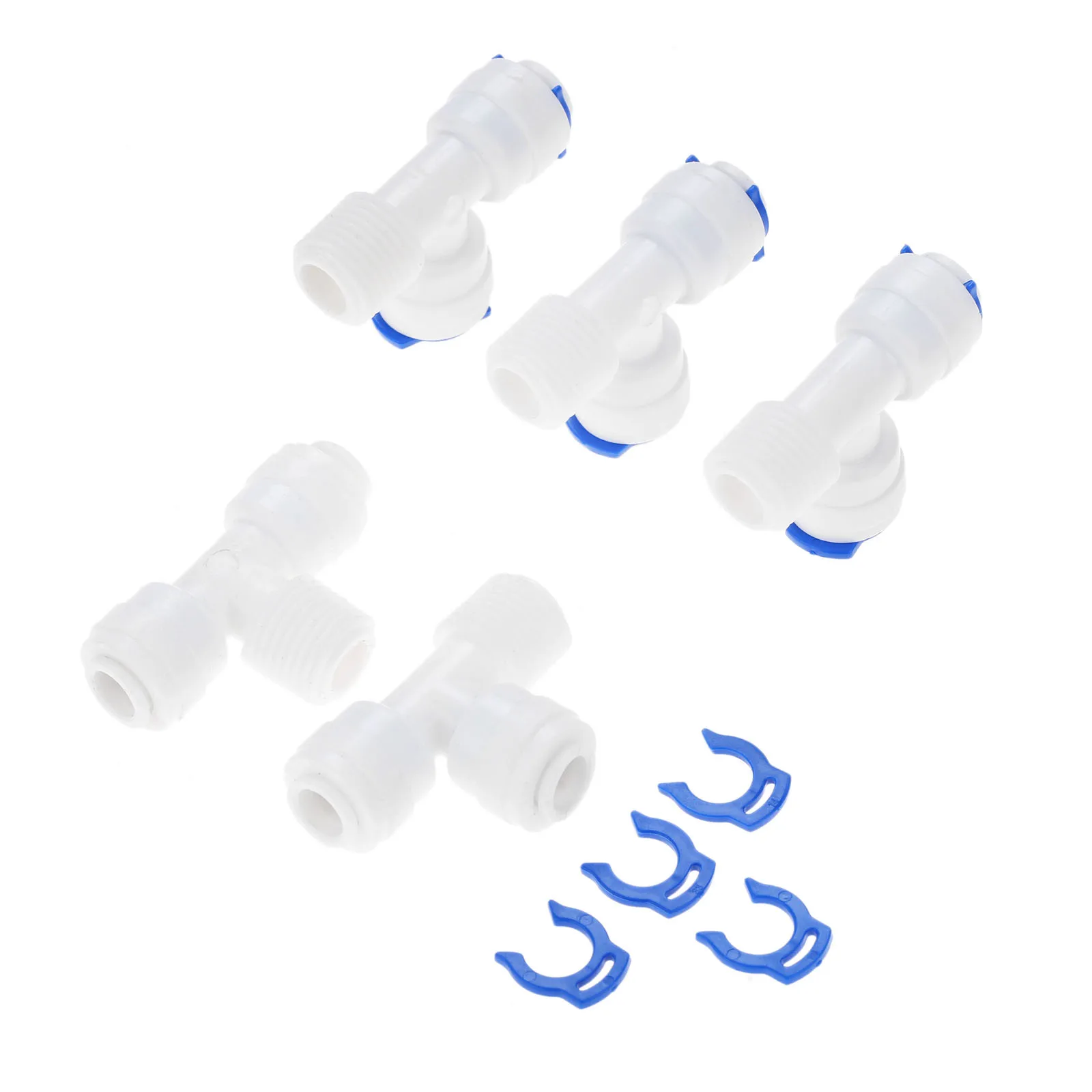 5Pcs Water Filter Quick Fittings 3 Way 1/4" OD Hose Connection 3/8" BSP Male Thread Plastic Pipe Coupling Reverse Osmosis System