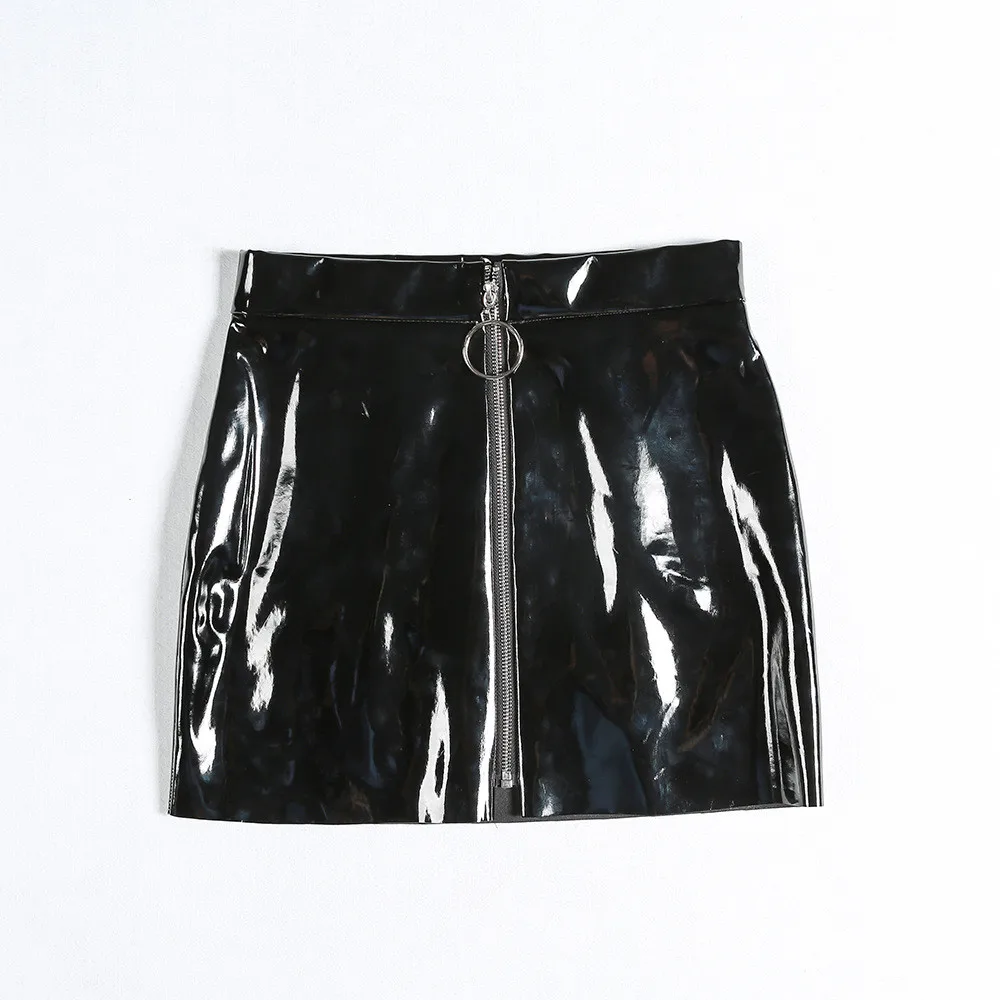 Женская кожаная юбка-карандаш с высокой талией, на молнии, облегающая, короткая, сексапильная, на молнии, высококачественная, яркая, искусственная кожа, тонкая мини-юбка, 50