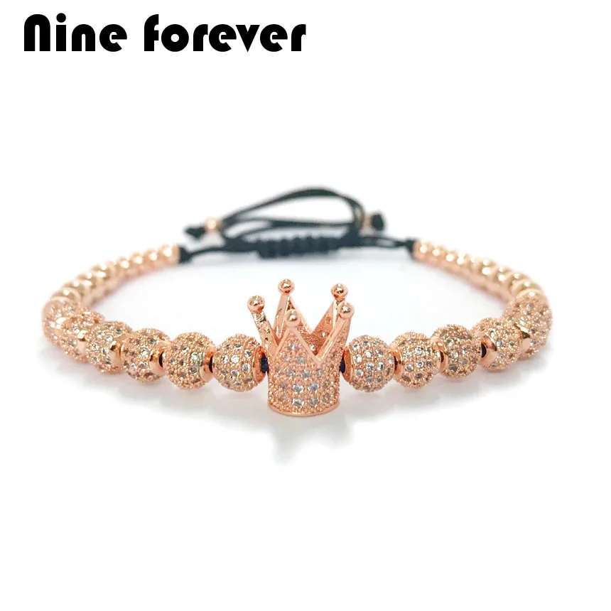 

Nine forever bracelet men jewelry 6mm Micro Pave CZ ball Crown Braiding charm Bracelets for women pulseira masculina feminina