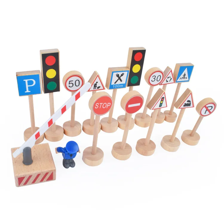 Новинка 16 шт. красочные деревянные уличные дорожные знаки парковочные сцены детские развивающие игрушки набор для детей подарок на день рождения - Цвет: 16PCS TRAFFICE SIGNS