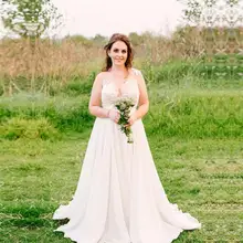 Плюс размер шифоновое свадебное платье без рукавов с кружевным орнаментом Бохо пляж на заказ Свадебный платья свадебное платье es