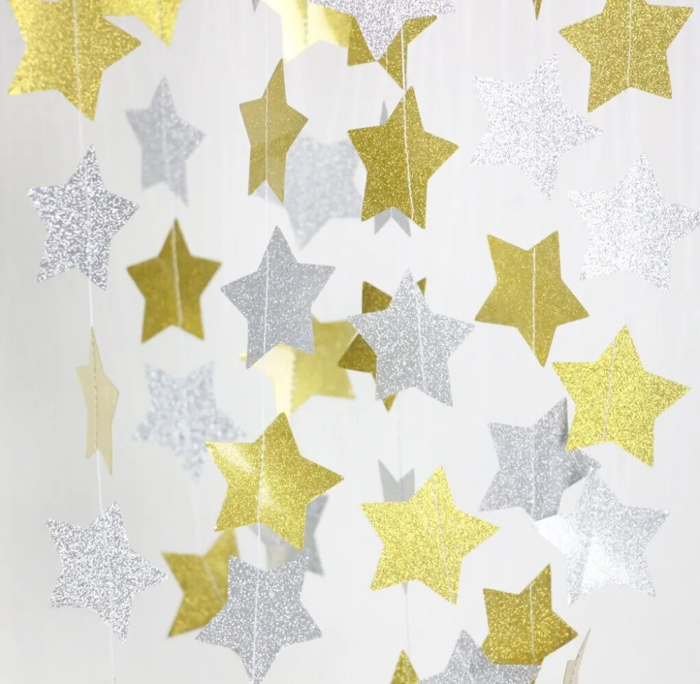 5pcs Silver and Gold Star Garland, Holiday Garland, Christmas Decor