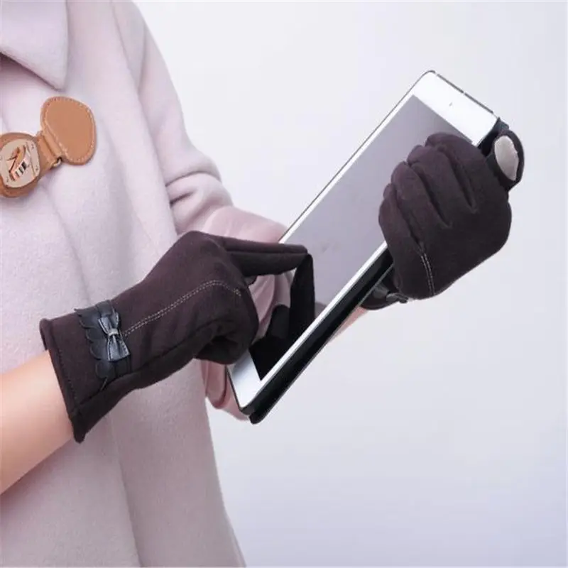 Fashion Women Bowknot Winter Warm Gloves Mittens luvas modis winter gloves guantes eldiven handschoenen 40FE2023