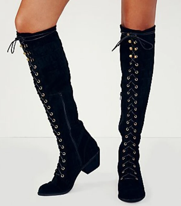 Envío gratis botas de ante negro mujeres botas altas de tacón grueso con  cordones mujeres botas de invierno botines mujer 2015|boot skull|boots  naturalboots love - AliExpress