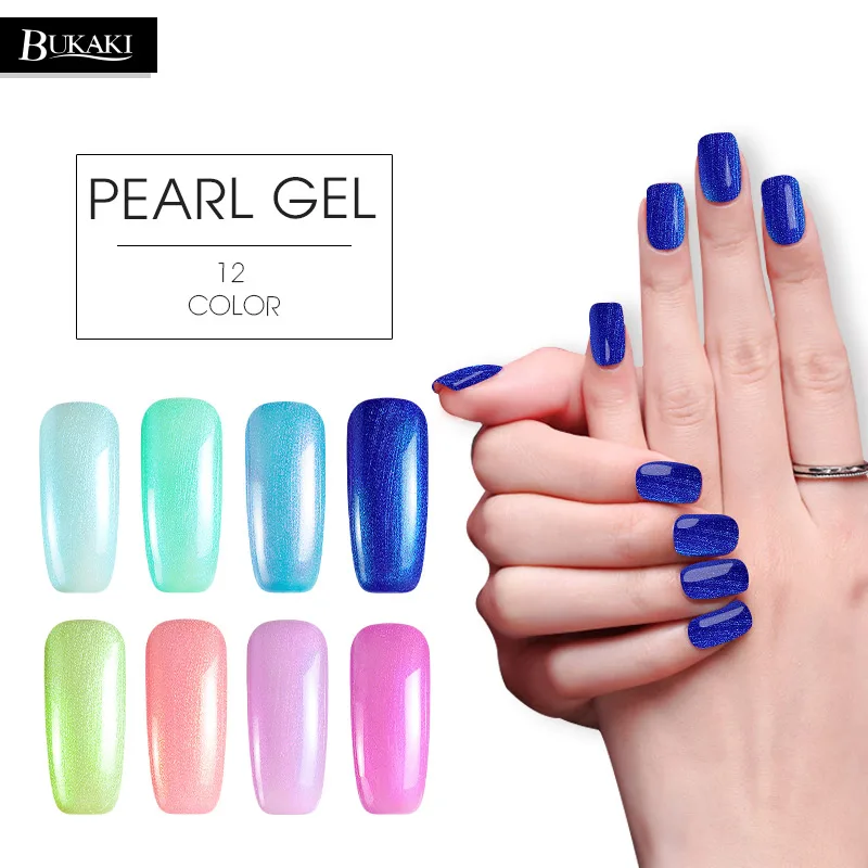 

BUKAKI Pink Pearl Color Long Lasting Soak Off Pure Color Sea Shell Pearl Lacquer Permanent Nail Gel