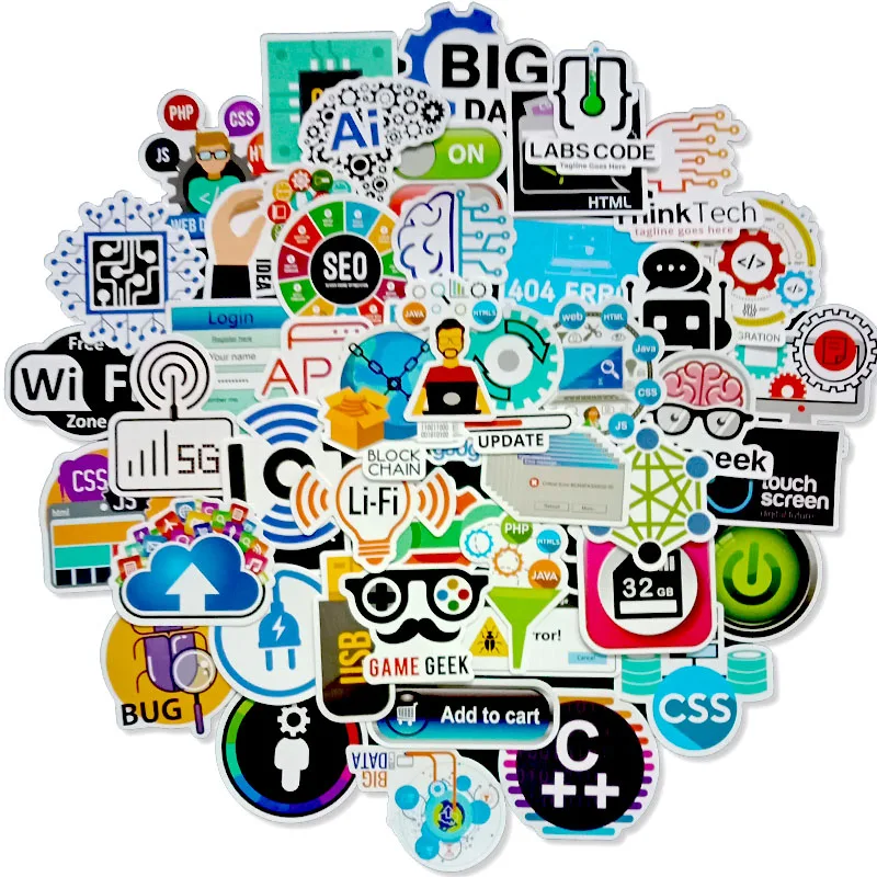 50 PCS Programming Language Sticker Java Html APP Software Program Stickers for Geek DIY Laptop Macbook Computer Phone PS4
