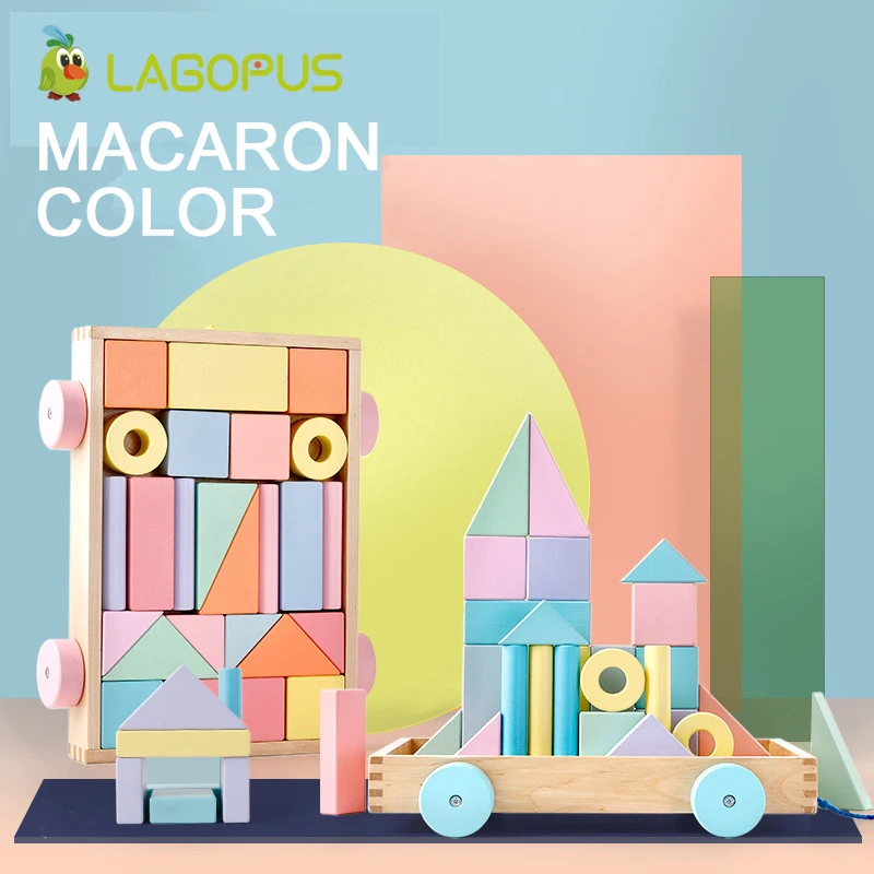 

lagopus Wooden Puzzle Building Block Educational Toys for Children Macarons Color Puzzle Toy Wooden block Scooter for Baby