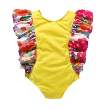 Детские купальники для девочек из полиэстера с короткими рукавами; для детей Одна деталь купальный костюм бикини пляжные Ruched комбинезон Пляжная одежда K330