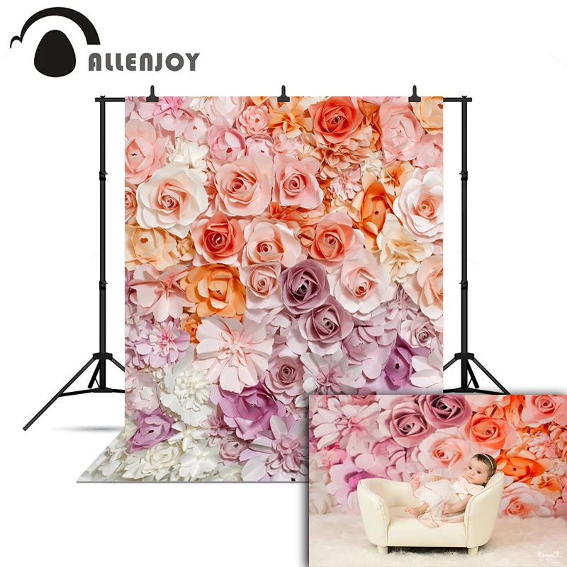 Фотофон Allenjoy с розовыми бумажными цветами для фотосъемки новорожденных и свадеб