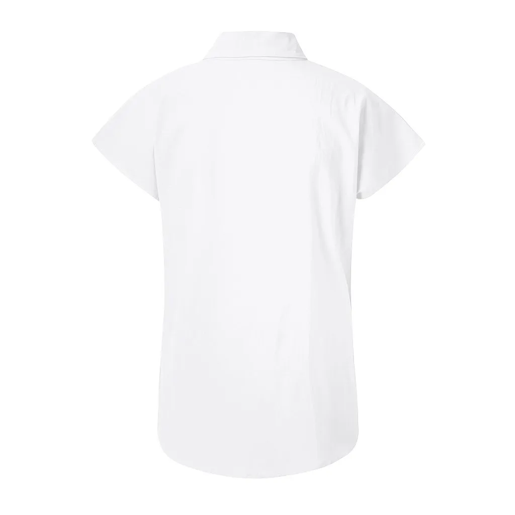 Женские блузки, однотонные хлопковые рубашки с коротким рукавом для девушек, белые офисные рубашки размера плюс, модные женские рубашки