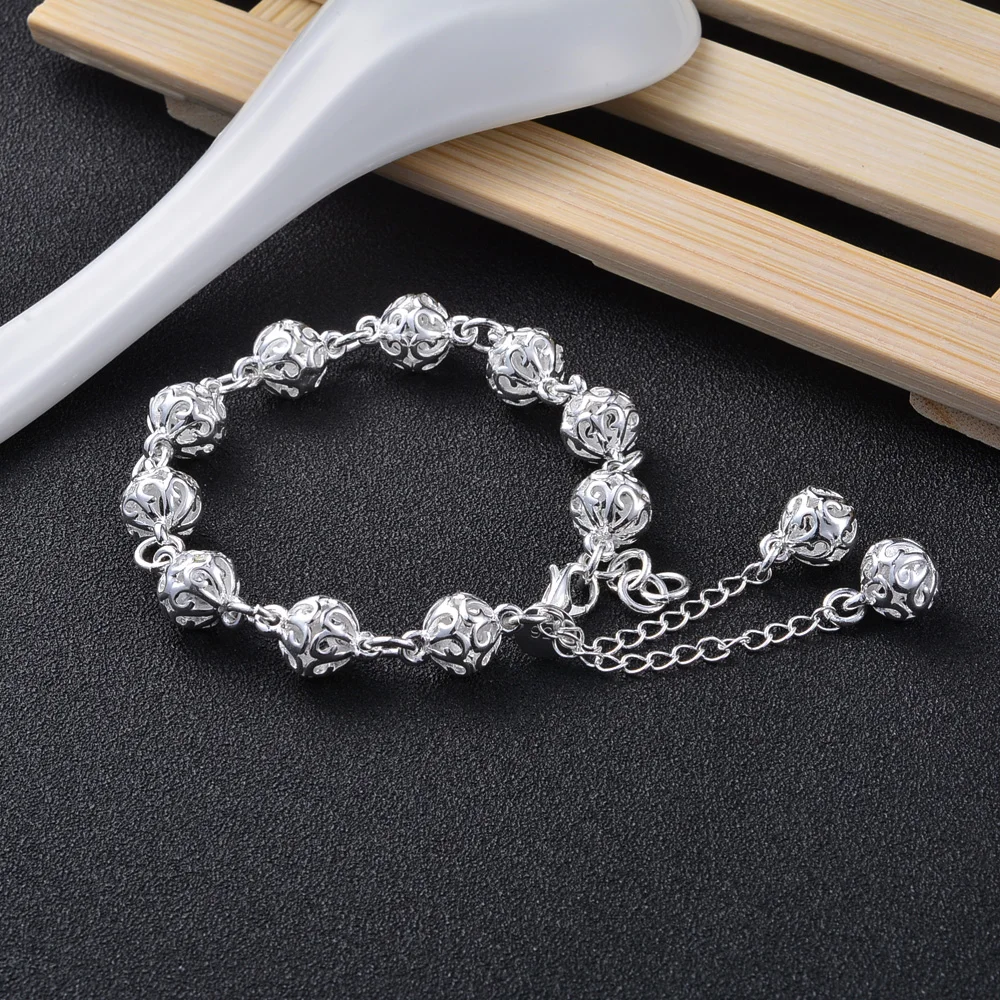 10mm Hollow out Ball Fashion Jewelry 925 Silver Chain Links Bracelet