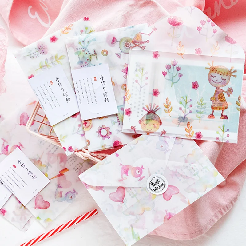 

3 Pcs/pack Kawaii Colorful Flower Plant Sulfuric Acid Paper Envelope Translucent Envelope for Planner Organizer Stationery Gifts