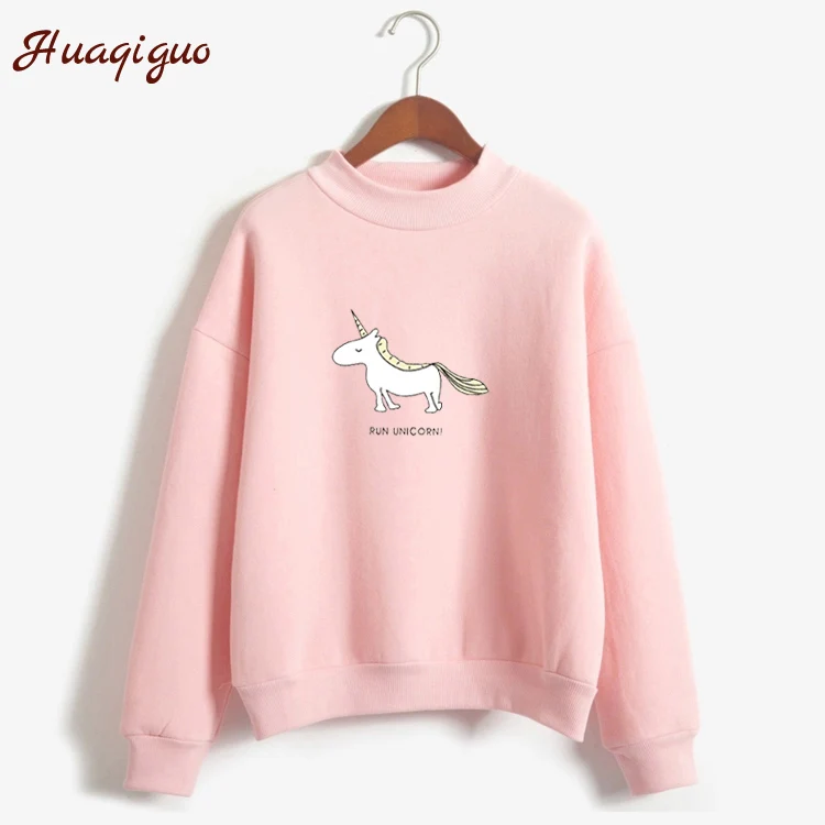 Women Hoodies Female Long Sleeve Fleece Turtleneck Sweatshirt Kpop Autumn Winter Kawaii Unicorn Pri